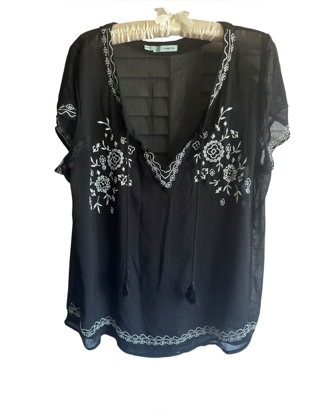 Maurices Black Sheer Embroidered Top – Size 2X